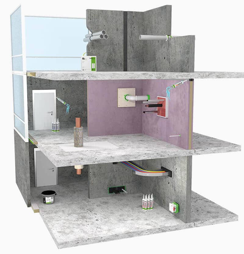 Cross section of passive firestopping solutions